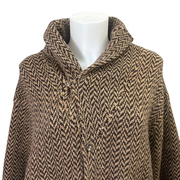 POLO Ralph Lauren 100% Lambswool Brown Herringbone Sweater Cardigan XXL Vintage - Picture 2 of 9